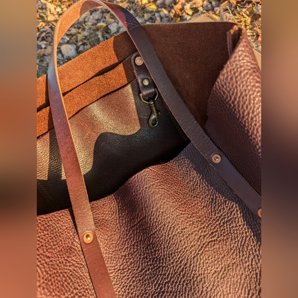 💥Go Forth Goods Avery Large Tote Bag Mocha Pebbled Leather Made in America💥 - Picture 7 of 16